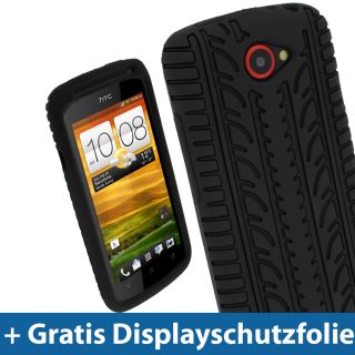 Schwarz Silikon Skin Tasche Hülle mit Reifen Profil für HTC One S