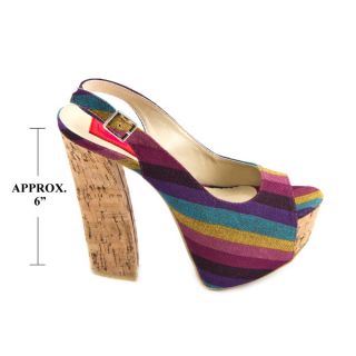 Synthetic High Heel Sandals Womens Shoes Chunky Rainbow Slingback