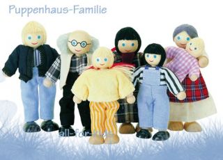 Puppenhaus Familie 7 Personen spiel gut bewegliche Holz Puppen