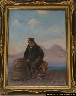 Italien+Napoli+ Alter Fischer mit Vesuv im Hintergrund+orig