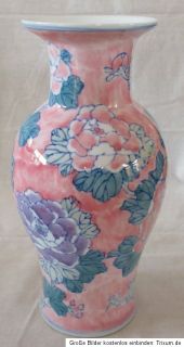 Vase rosa mit großen Blüten aus China 26 cm hoch