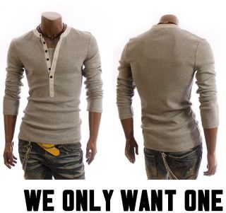 New Mens Stylish Casual Formal Stretch Slim Fit Sexy Looking Henley
