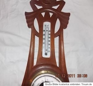 Antikes Barometer Holz geschnitzt Jugendstil um 1900 mit Thermometer
