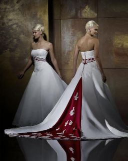 Zug Weiß Rot Perle Stickerei Brautjungfer Kleid Abschlussball Abend