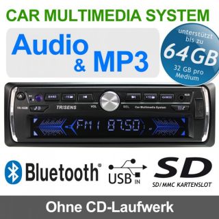 Bluetooth DIN1 Autoradio TRISENS OHNE CD, USB+SD64GB + FM  WMA
