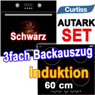 CURTISS EINBAU BACKOFEN SCHWARZ +INDUKTIONS KOCHFELD 60cm INDUKTION