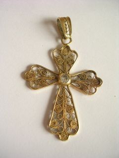 dekorativer Anhänger Gold 585 Filligran Kreuz mit Zirkonia