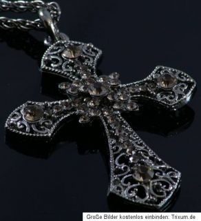 Halskette mit Kreuz und Steinen XXL lange Kette sehr Anhänger sehr