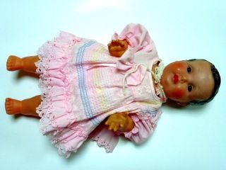 Schoene alte Windmuehle Puppe mit braunem Augen u rosa Kleid ca 45 cm
