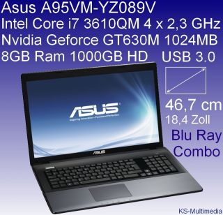 ASUS A95VM YZ089V 46,7cm Full HD Notebook, Intel Core i7, 8GB Ram