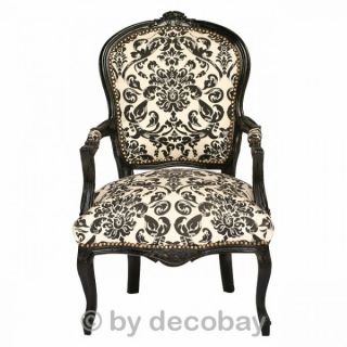 Stuhl mit Armlehnen luxurioese Polsterung Salon schwarz Muster Stuhl