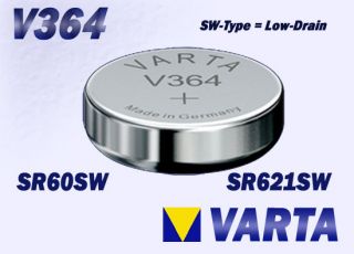 VARTA V364 Silberoxid Knopfzellen SR60SW SR621SW AG1