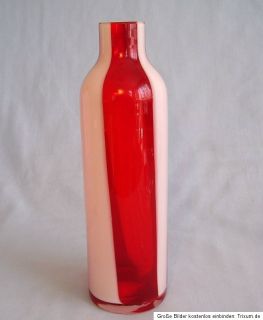 Murano Designer Vase Zweischichtglas rot weiß Handarbeit    toller