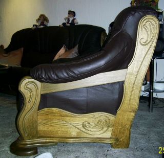 Couchgarnitur Leder, 3 Sitzer, 2 Sitzer und Sessel Gestell Eiche