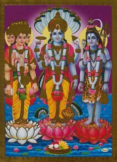 Lord Shiva, Brahma, Vishnu (Hindu TRIDEV)   Golden Foil POSTER   5x7