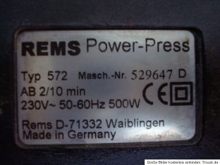 Rems Power Press 2000 Pressmaschine + 6 Pressbacken mit V Kontur