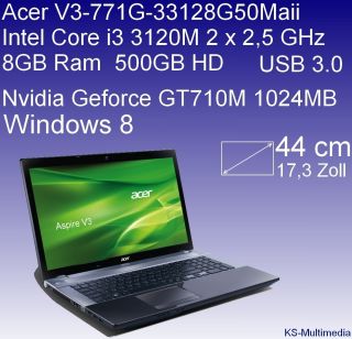 Acer Aspire V3 771G 33128G50Maii 44cm Notebook,Core i3 3120M,Nvidia