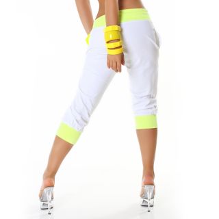 SEXY JOGGINGHOSE SPORTHOSE COLLEGE STYLE GR. XS S M WEISS NEON GELB