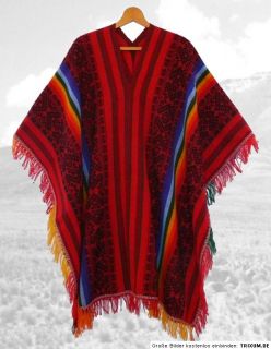 Indio PONCHO ROT+schwarz+Regenbogen, PERU Inka Muster