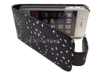 DIAMOND BLING GLITTER LEATHER FLIP CASE POUCH for iPHONE 4S