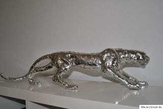 XXXL Figur Skulptur Statue GEPARD Leopard silber 80 cm Geschenkidee
