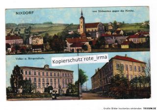 AK Nixdorf Böhmen Sudeten Ansicht Volks Schule um 1910