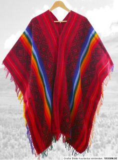 INDIO Indianer PONCHO rot + schwarz + Regenbogen Muster, Inca PERU