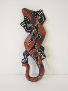 3er Set Geckos Holz Punktmalerei Asien Dekoration 30cm