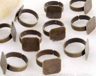 10X Schmuckzubehör Metall Ringe Bronze 14mm Quadratisch TREND