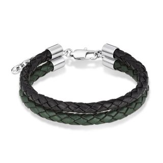 Oliver Herren Armband Leder 2 reihig schwarz grün SO749 400077