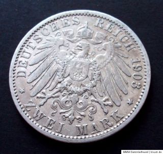 Mark 1903 Wilhelm II Kaiser und König von Preussen Silbermünze