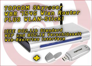 WLAN Router W Lan Ruter Topcom WBR 754g Netzwerk wpa2 Wireless PLUS