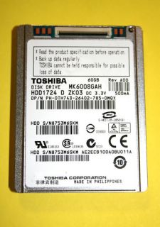 Toshiba 1,8 Zoll 60GB HDD MK6008GAH Disk Drive