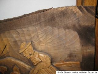 Holz Wandrelief, Holzbild feinste Handarbeit, Bauer mit Pferd