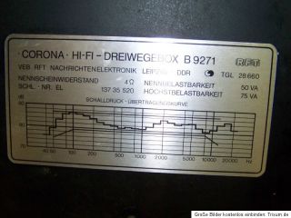 B9271 CORONA Dreiwegeboxen DDR RFT HiFi Lautsprecher, 3 Wege Boxen 50