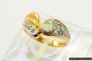 Antik 585er floraler Gold Ring + echter Opal + 12 echte Diamanten