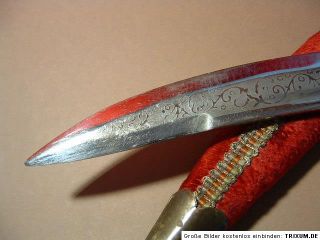 Altes JAGDMESSER Messer INDIEN in SAMT Jagd SCHEIDE Messing 60er