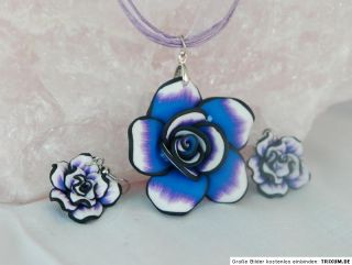 SET Regenbogen Hibiskus lila blau Kette + Ohrringe aus Acryl 3 D