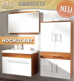 NEU* 3 tlg Hochglanz Badezimmer Set Walnuss weiß Waschplatz