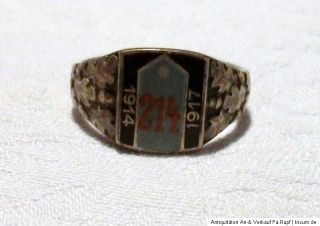 Orig.Militär 1.WK Andenken 800 Silber Regiment Ring Emaille Regt.214