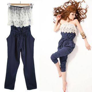 NEW Womens Strapless Floral Lace Neck Casual Jumpsuits