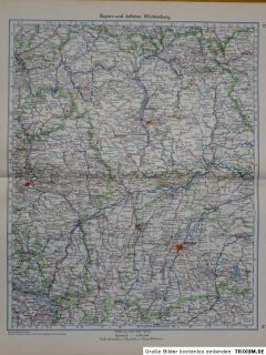 Landkarte von Bayern und östliches Württemberg, Nürnberg, München