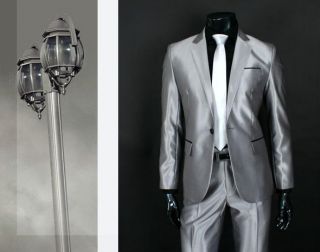 Designer Herren Anzug Slim Fit Silber Grau Einknopf Hochzeitsanzug 46