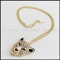 Halskette Leopard Anhänger Gepard Strass Damen necklace 2 Farbe Lange