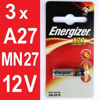 3x Energizer A27 12V Alkaline Batterie MN27 L828 EL812 A27S GP 27A