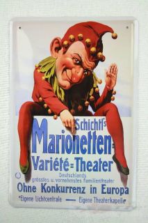 Blechschild lustige Wanddeko Marionetten Theater 20x30 cm Metallschild