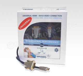 GRUNDIG HDMI DVI D 24 1 PIN DIGITAL PC KABEL GOLD 15M