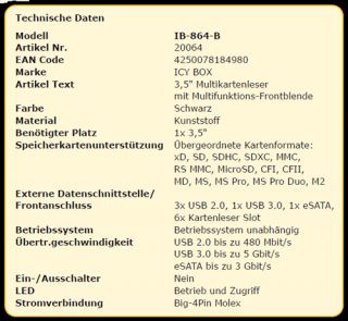Icy Box IB 864 B Cardreader USB 3.0 Frontpanel 3.5