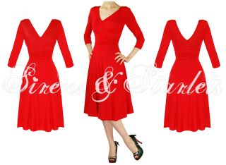 Kleid Damen Rot Langärmlig 50er Jahre Vintage Stil Party Neu