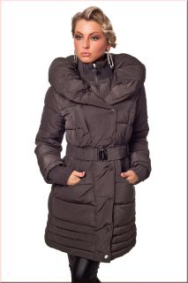 Brauner Damen Winter Mantel Winter Jacke mit großen Kragen